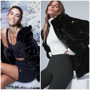 ALO Yoga Black Knockout Faux Fur Oversized Jacket Coat SZ S